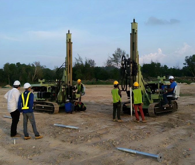 High efficiency HY130D solar pile driver working in complex geological conditions