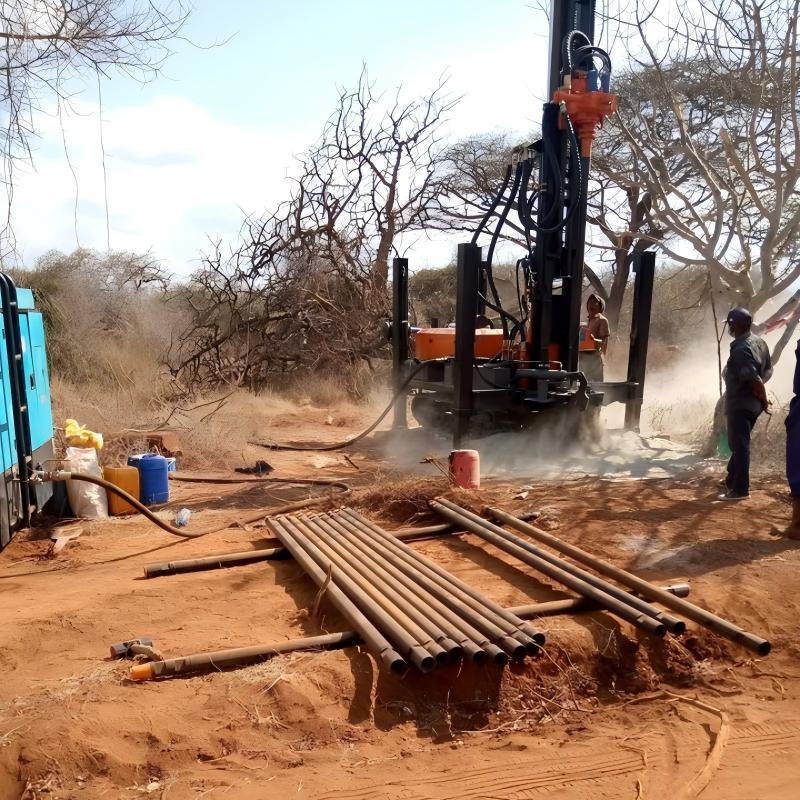 180m crawler water well drilling rig working on African hard rock terrain
