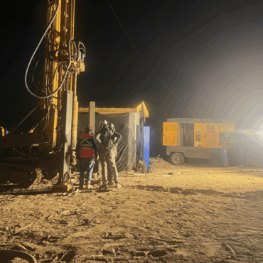 drilling rig is operating at the construction site.