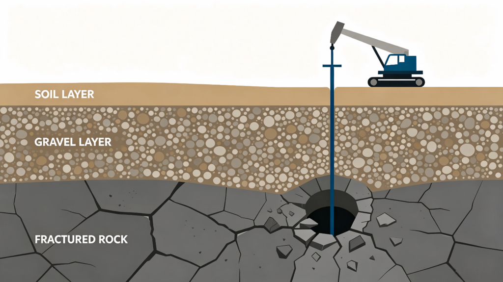 soil gravel fractured rock mixed stratum drilling hazards for mixed stratum water well drilling rig